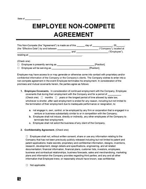 non compete agreement sample pdf